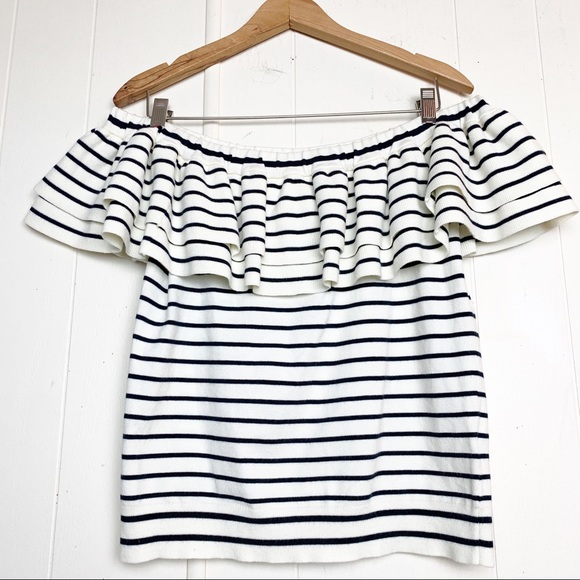 J. Crew Sweaters - J Crew striped ruffle off the shoulder sweater